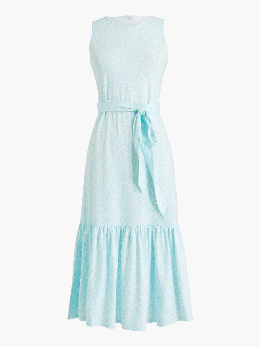 J. Crew Soft Aqua Blue Printed Knit Tie Waist Midi Dress - Size Small